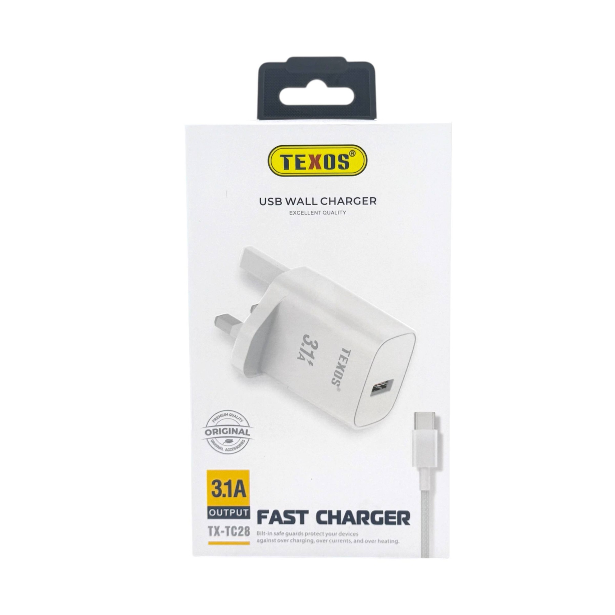 Texos 3.1A Fast USB Wall Charger with Cable - TX-TC28