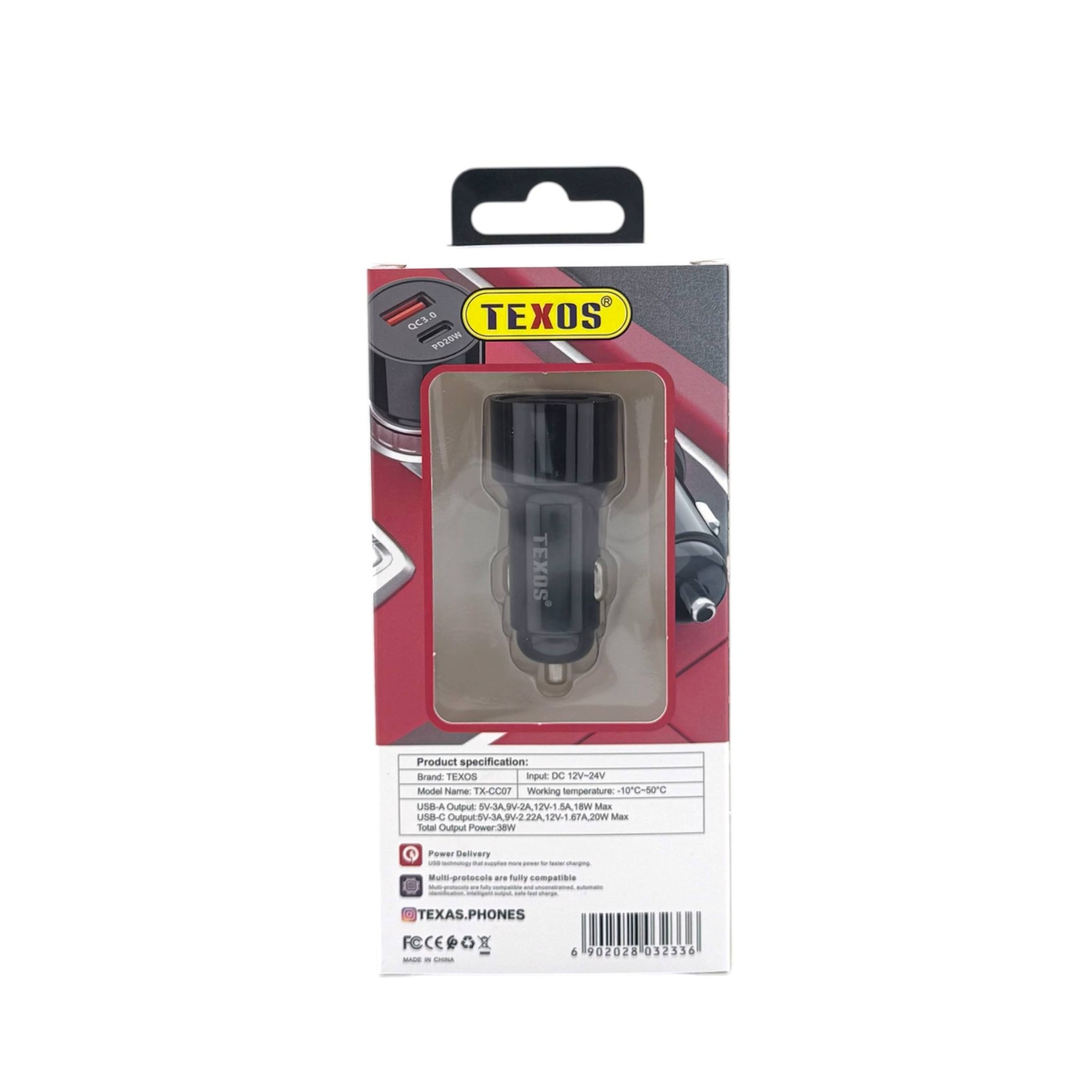 Texos 38W Dual Port Car Charger TX-CC07 - PD 20W & QC 3.0 — image 2