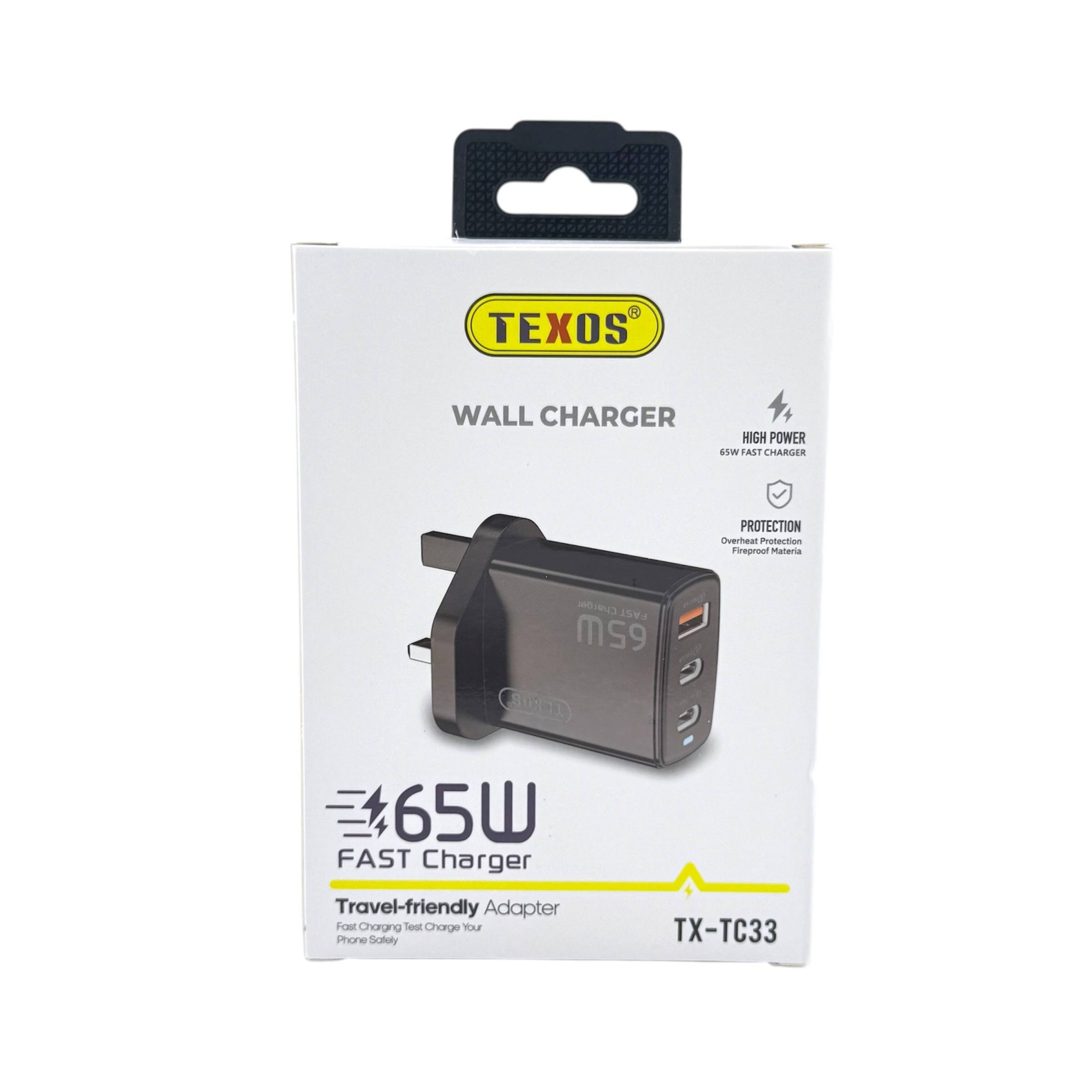 TEXOS 65W High Power Fast Wall Charger with 2x Type-C PD & 1x USB-A QC3.0 Ports - TX-TC33