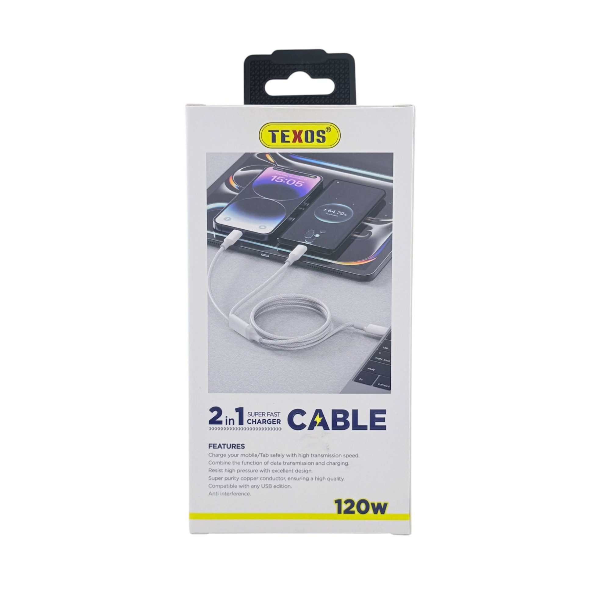 TEXOS CL-43 120W 2-in-1 Super Fast Charger Cable for USB-C and Lightning Devices — image 2