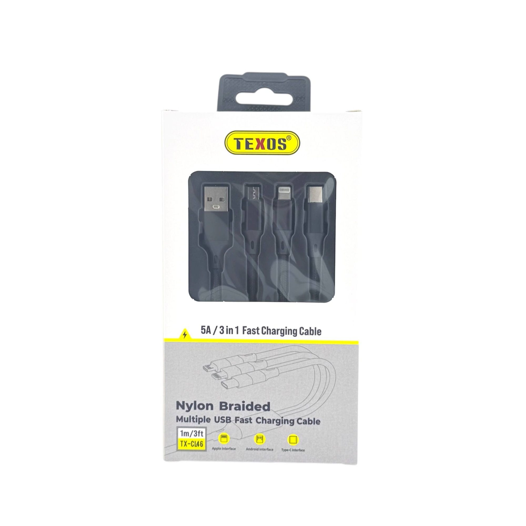 TEXOS CL-46 3-in-1 Nylon Braided USB Fast Charging Cable - 1m/3ft — image 2