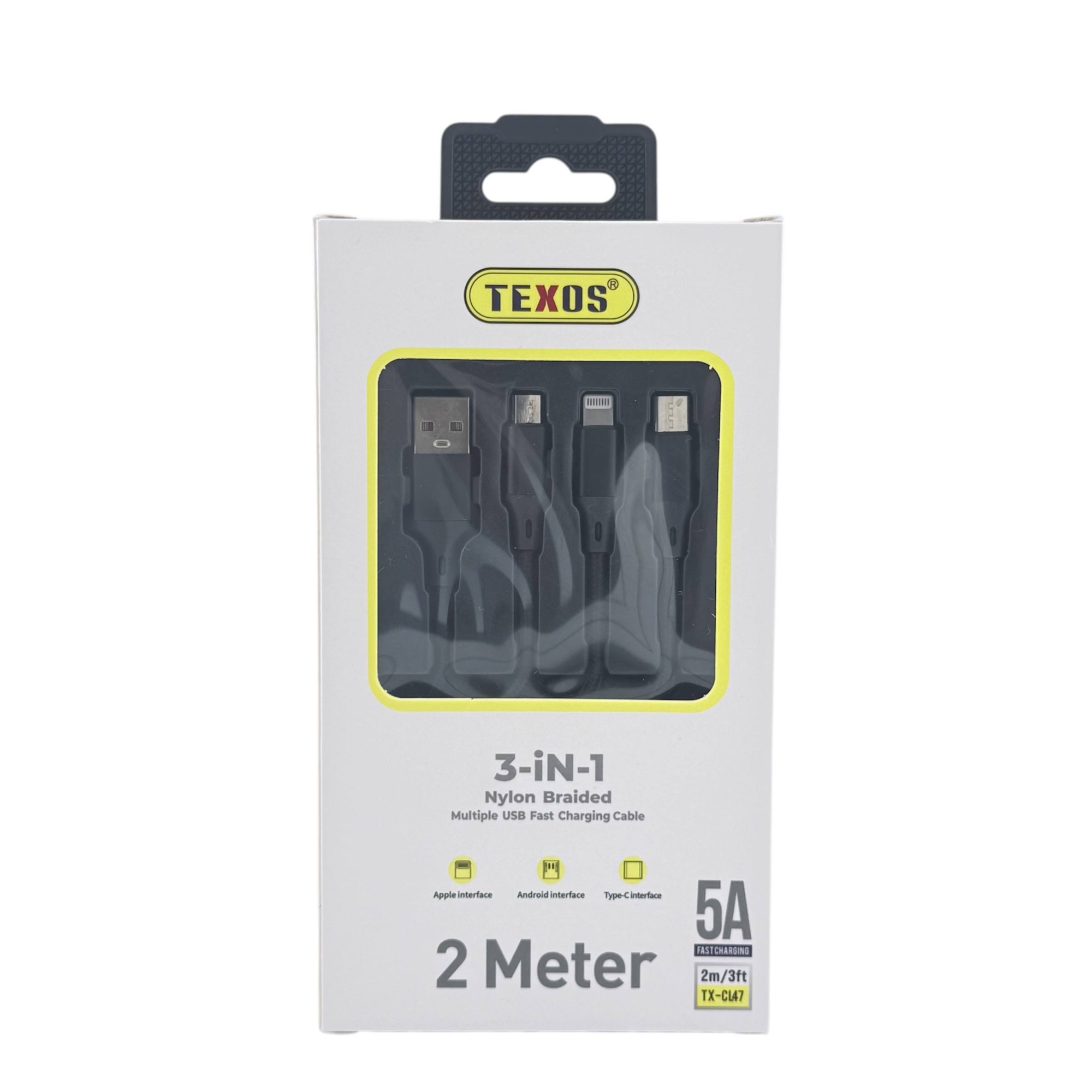 TEXOS CL-47 3-in-1 Nylon Braided Multiple USB Fast Charging Cable, 2 Meter — image 2