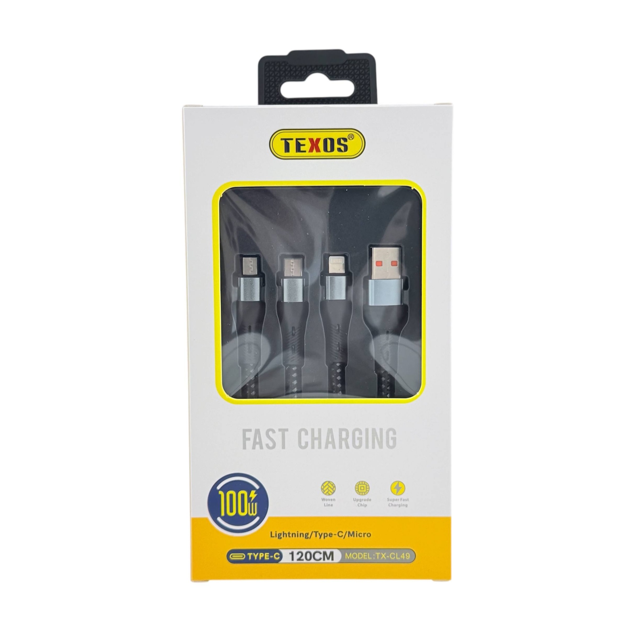 TEXOS CL-49 3-in-1 Braided Fast Charging Cable for Lightning, USB-C & Micro USB - 120cm — image 2