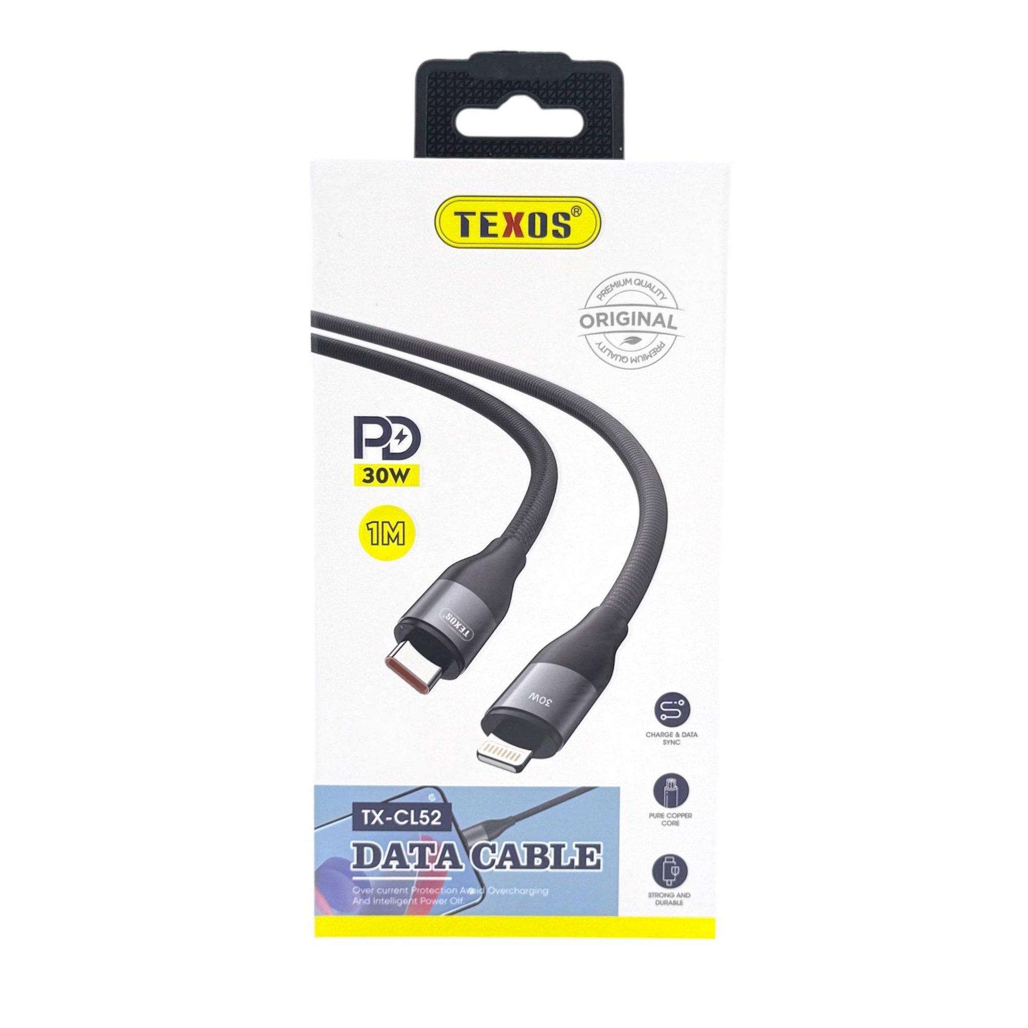 TEXOS CL-53 30W PD USB-C to Lightning Data Cable, 1M