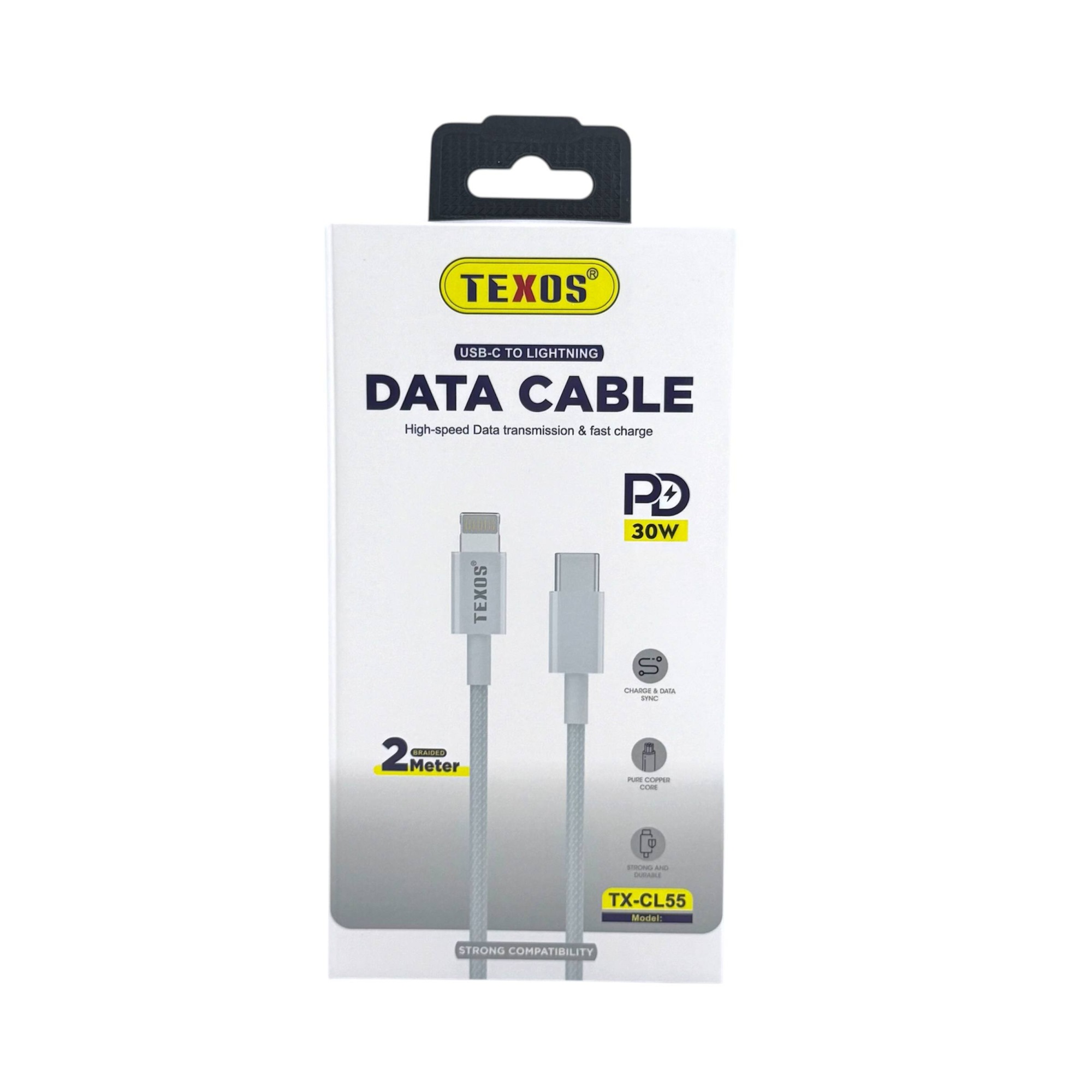 TEXOS CL-55 USB-C to Lightning Data Cable - 30W PD Fast Charge, 2 Meter