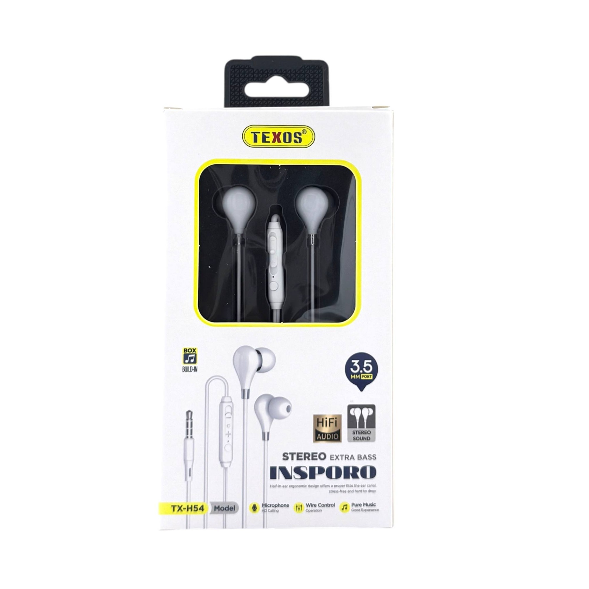 TEXOS Insporo TX-H54 Stereo Extra Bass Earphones with 3.5mm Jack - White