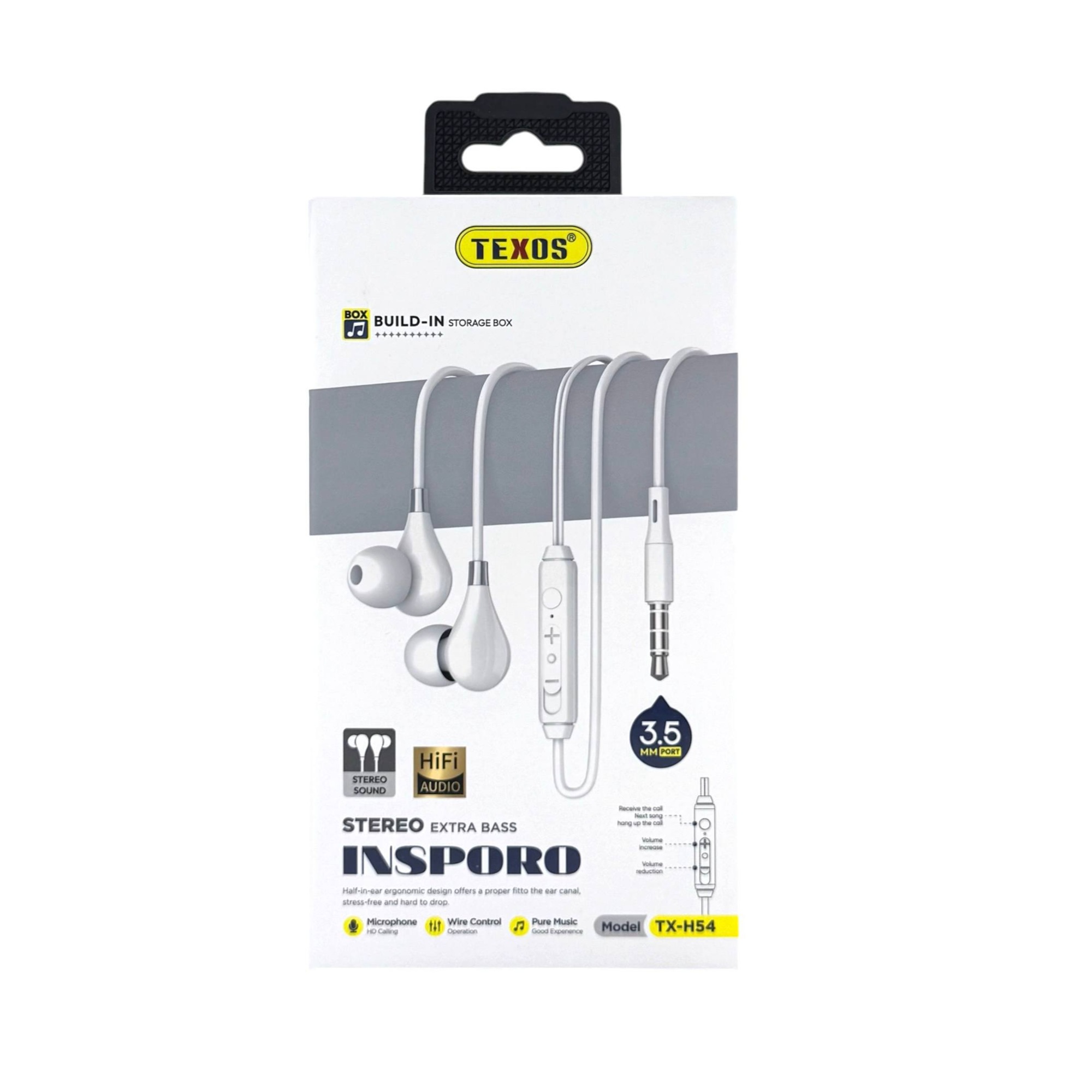 TEXOS Insporo TX-H54 Stereo Extra Bass Earphones with 3.5mm Jack - White — image 2