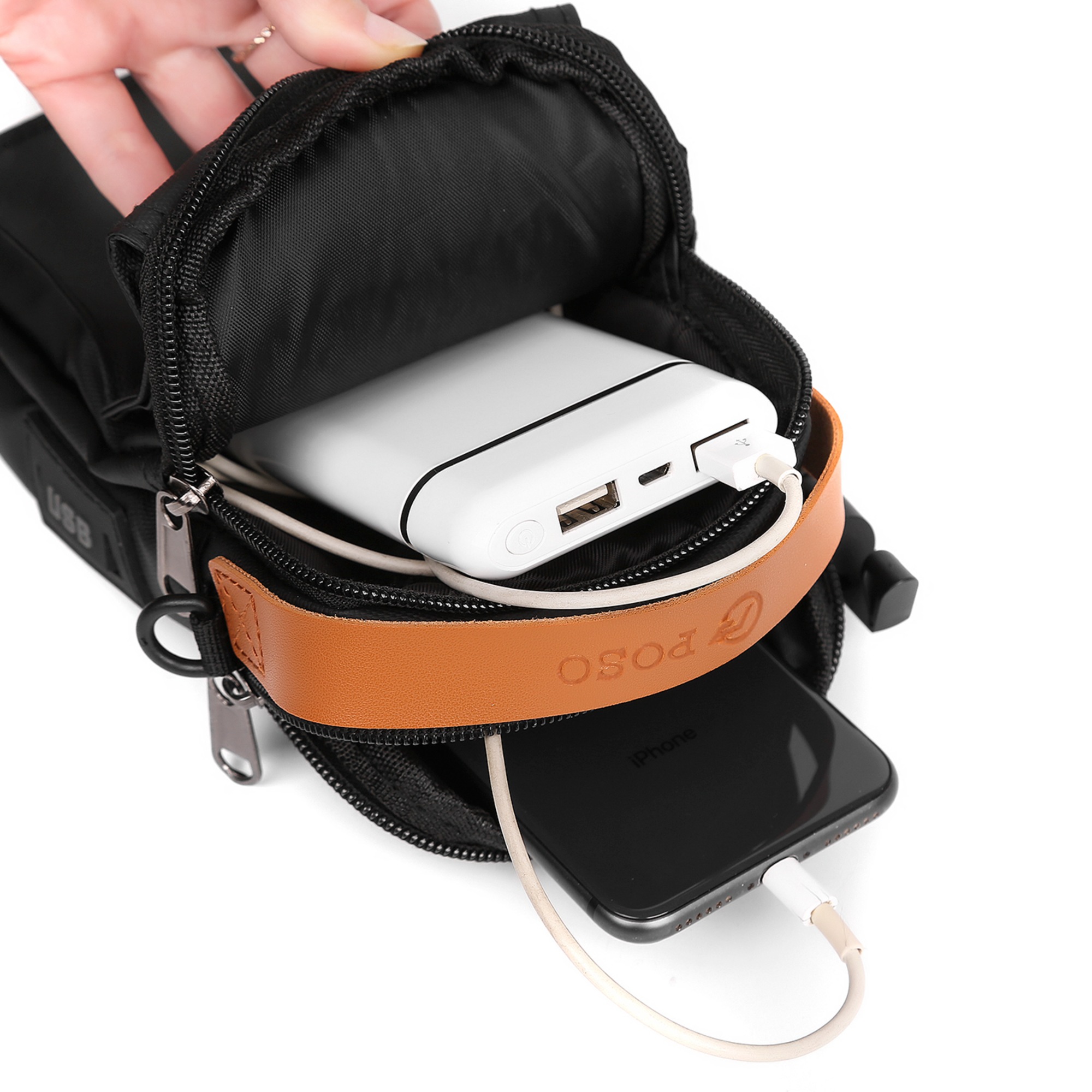 TEXOS LB-11 Phones Compact Vertical Messenger Bag with USB Port Access — image 6