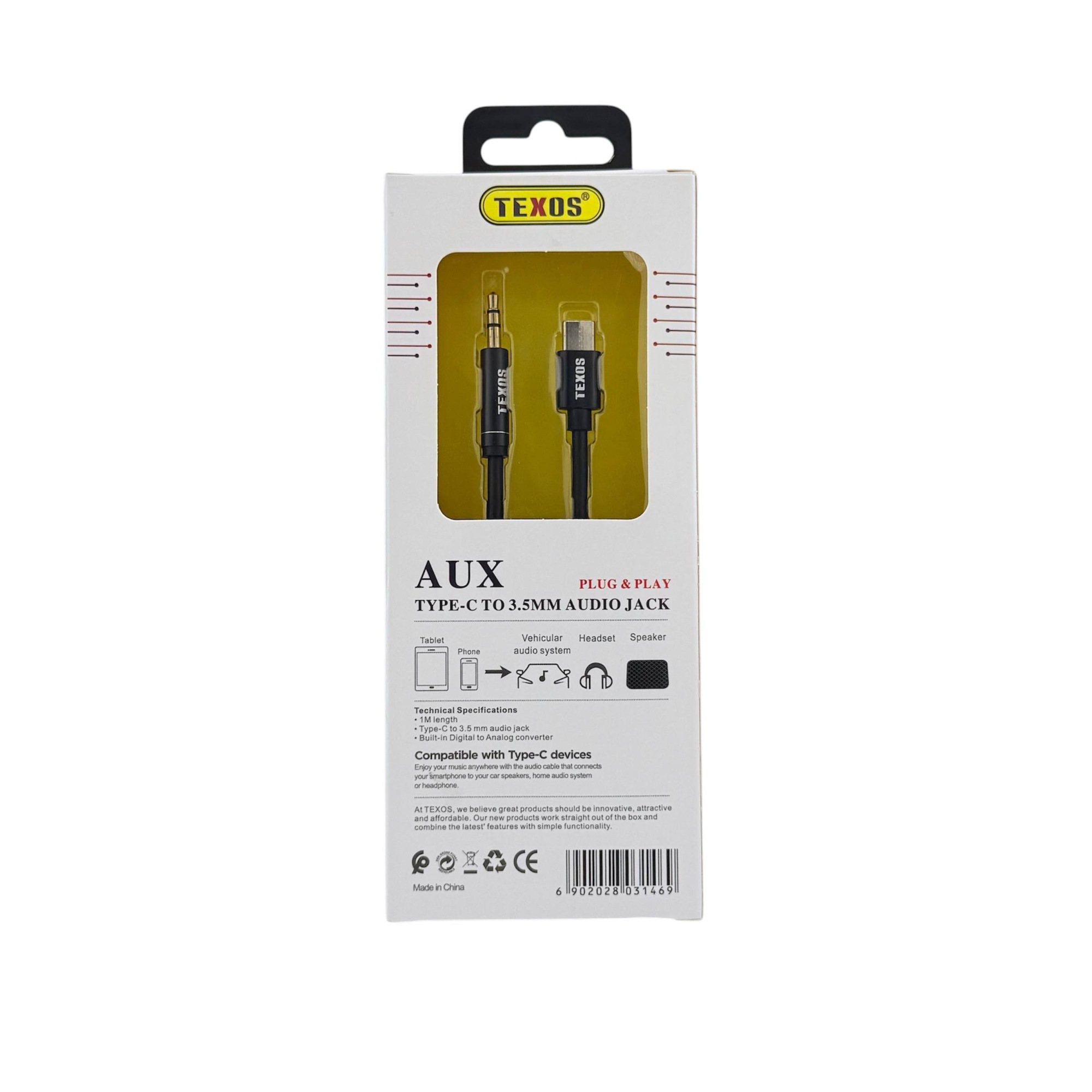 TEXOS TX-AUX005 Type-C to 3.5mm Aux Audio Cable, 1000mm - High Quality Sound — image 2