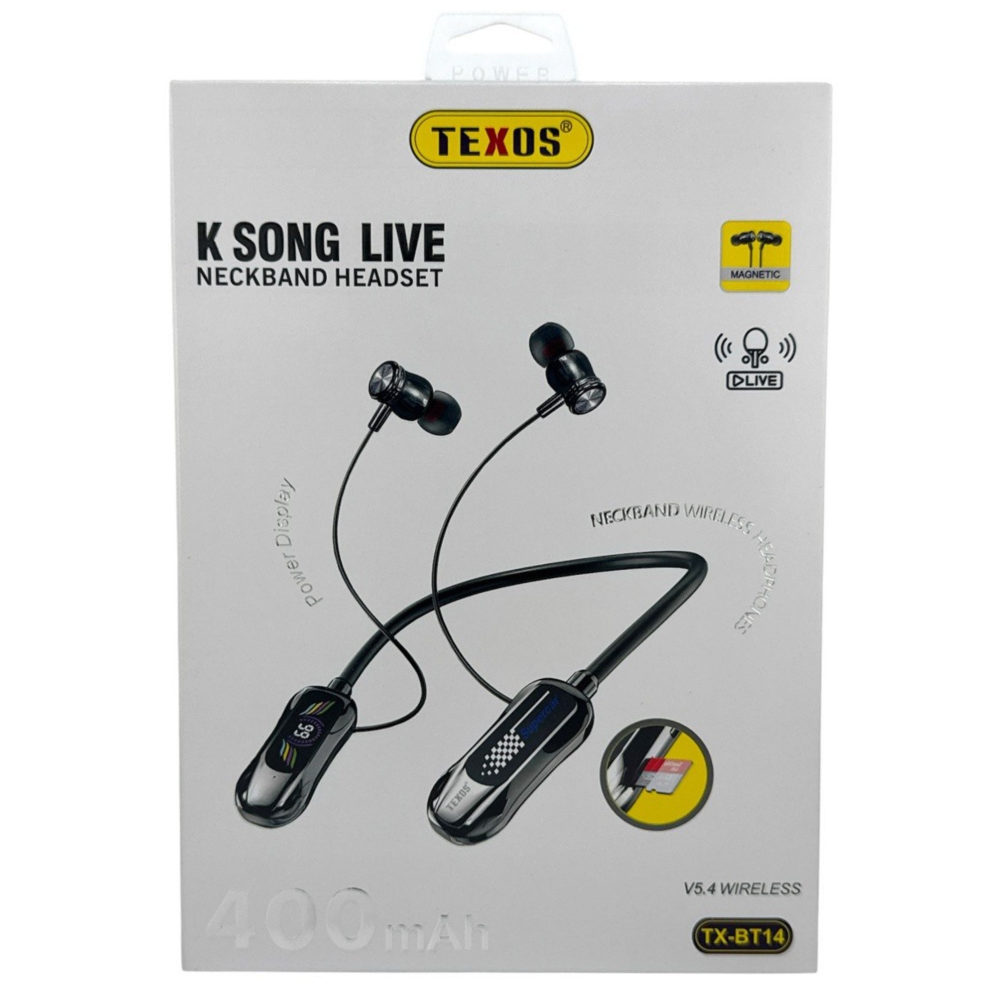 TEXOS TX-BT14 K Song Live Wireless Neckband Headset with Power Display