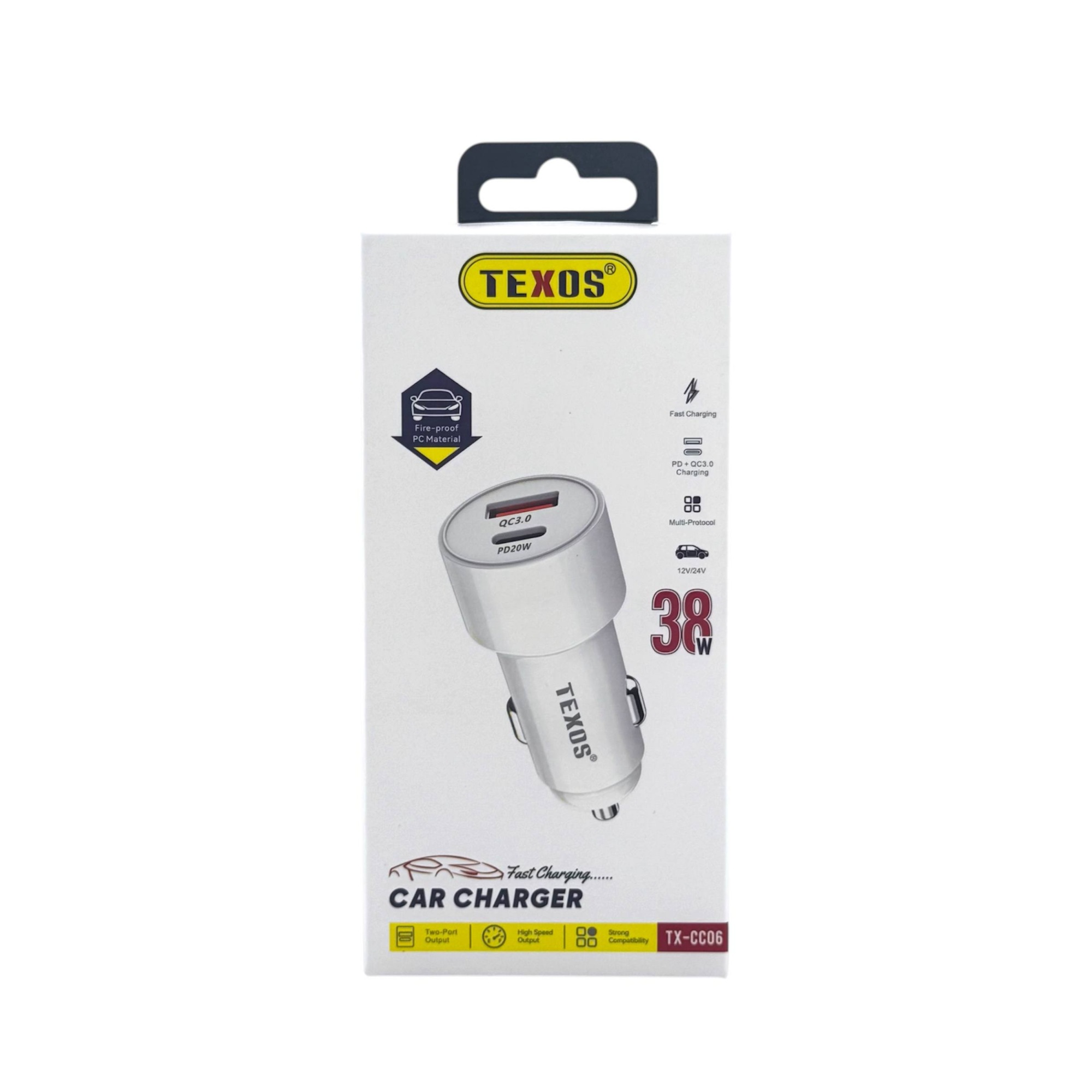 TEXOS TX-CC06 38W PD & QC 3.0 Dual USB Car Charger