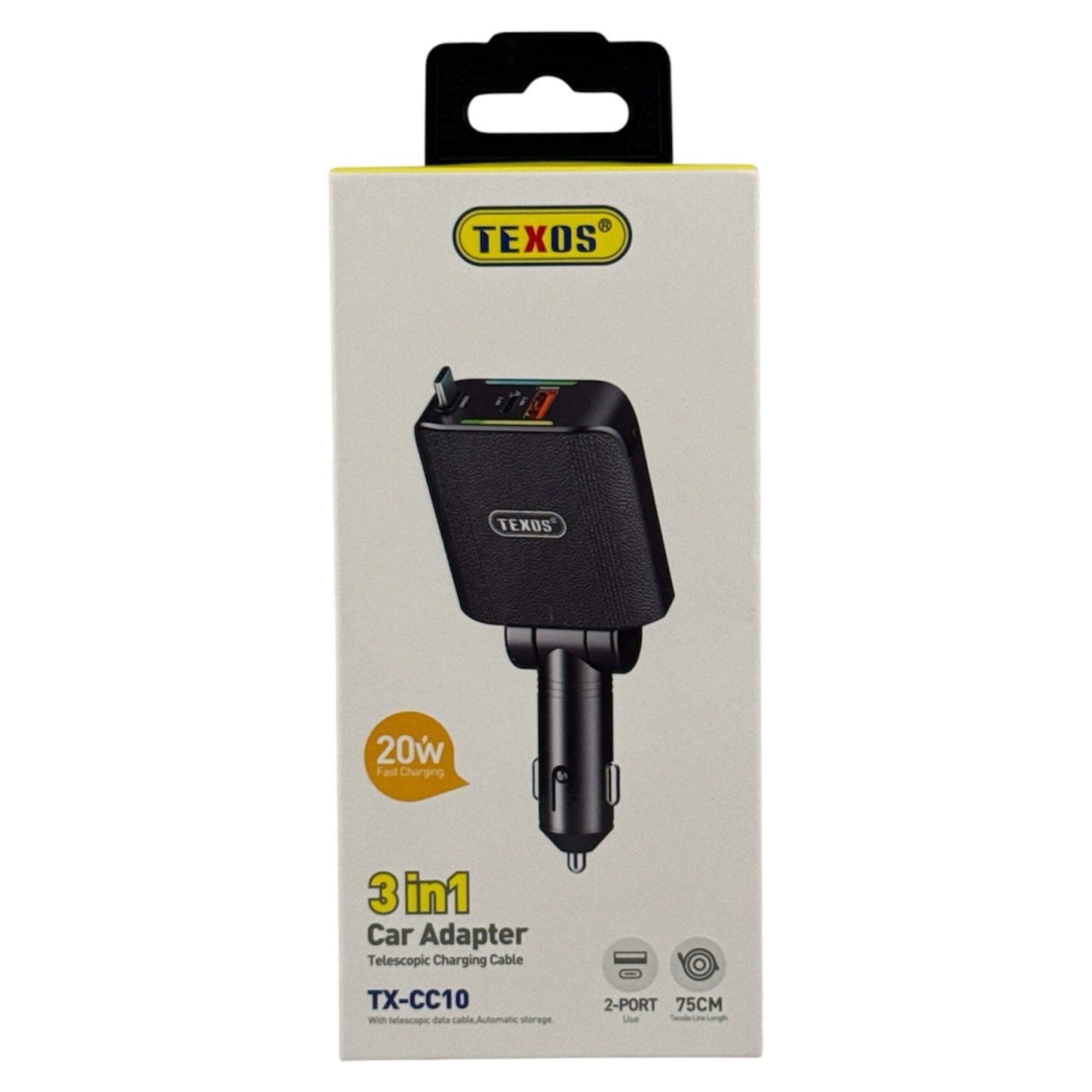 TEXOS TX-CC10 3-in-1 Car Adapter Telescopic Charging Cable — image 1