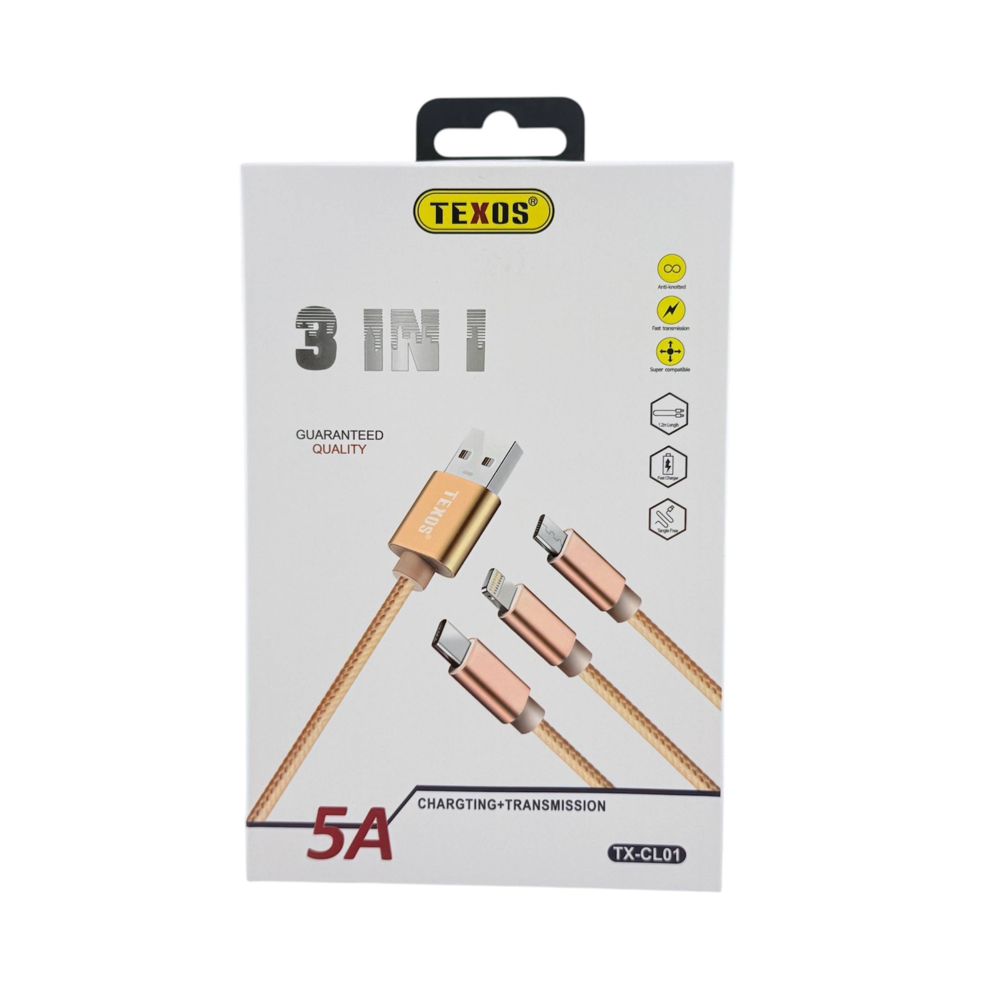 TEXOS TX-CL01 3-in-1 Fast Charging & Data Sync Cable - USB-A to Multi-Connector