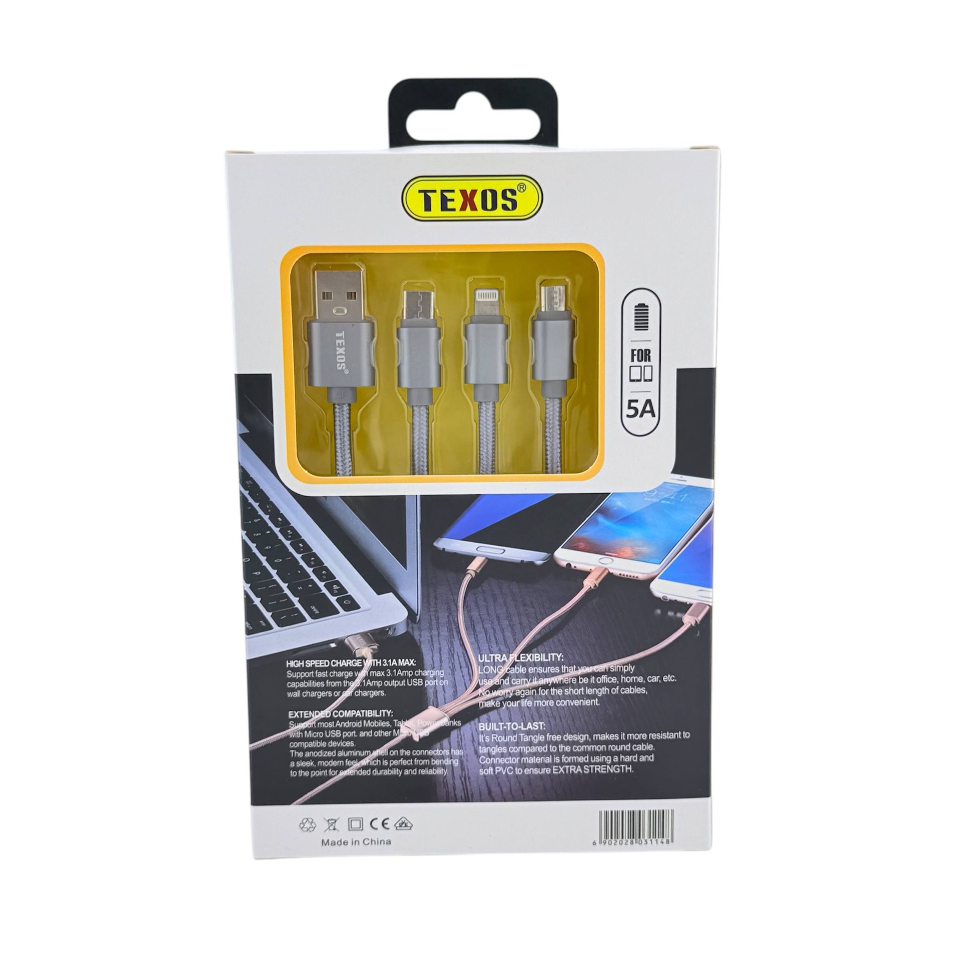 TEXOS TX-CL01 3-in-1 Fast Charging & Data Sync Cable - USB-A to Multi-Connector — image 2