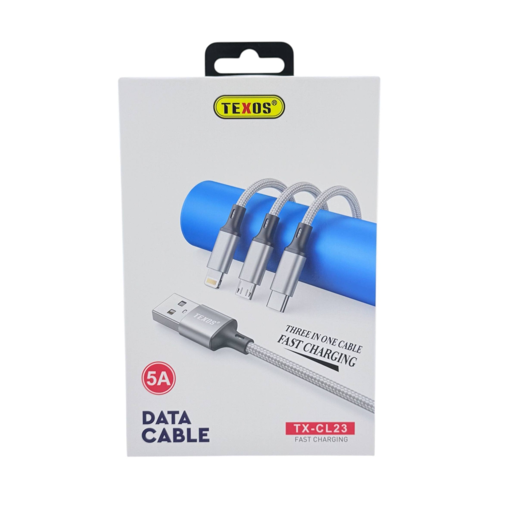 TEXOS TX-CL23 3-in-1 Fast Charging Data Cable with USB-C, Lightning & Micro-USB