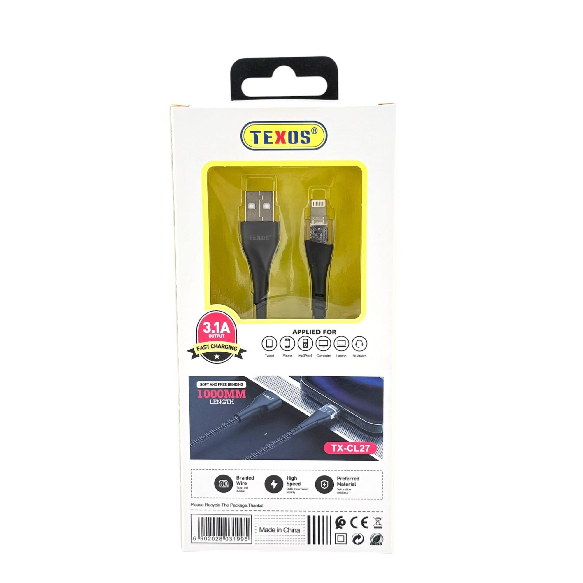 TEXOS TX-CL27 Nylon Braided Fast Charging Data Cable 1000mm — image 2