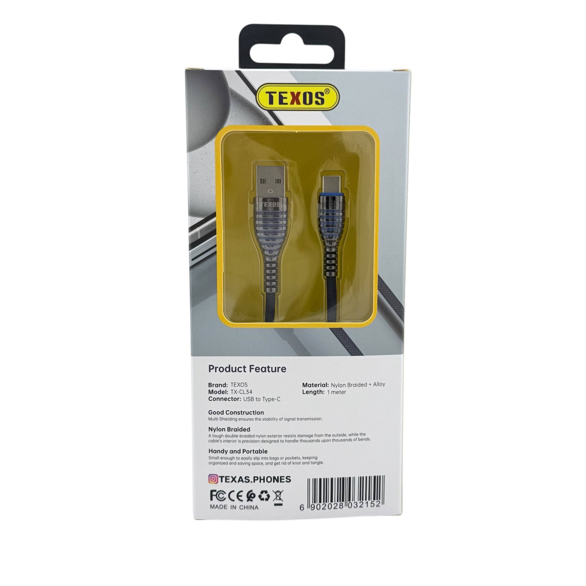 TEXOS TX-CL34 1M 5A Fast Charging Nylon Braided Data Cable — image 2