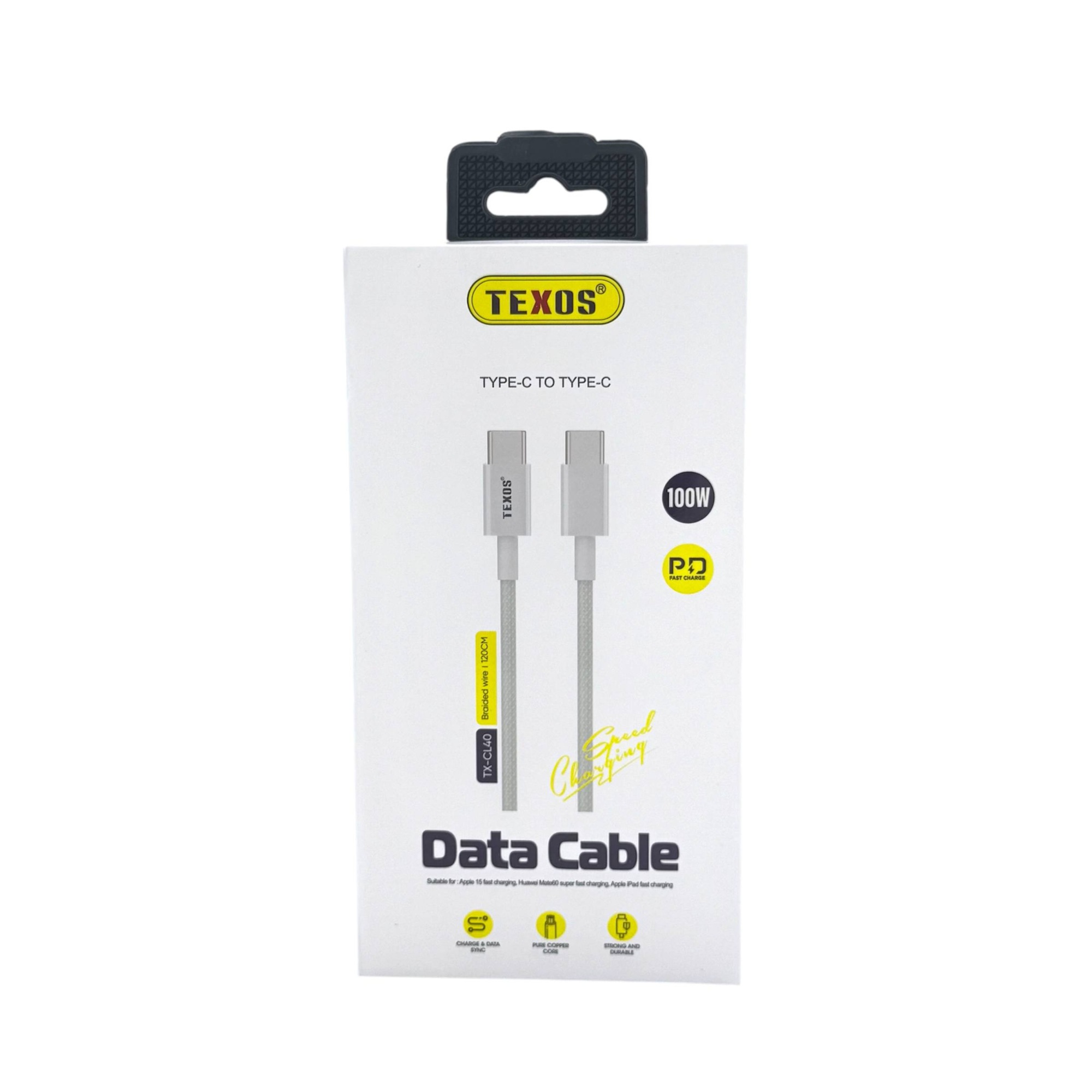 Texos TX-CL40 USB-C to USB-C 100W PD Fast Charging Data Cable 1.2M