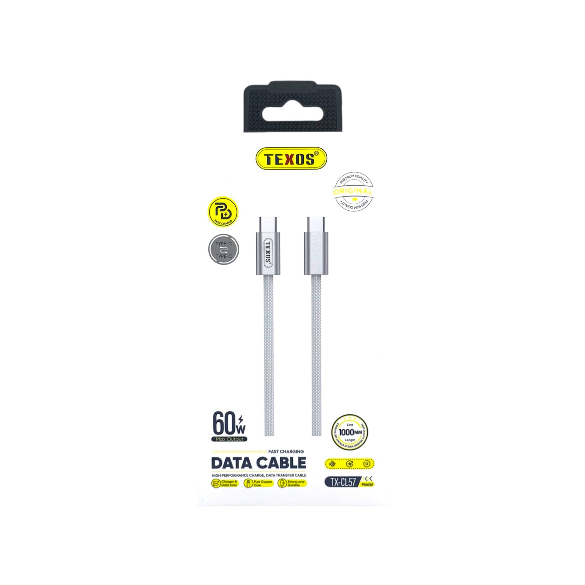 Texos TX-CL57 60W Fast Charging Data Cable, 1 Meter, Silver