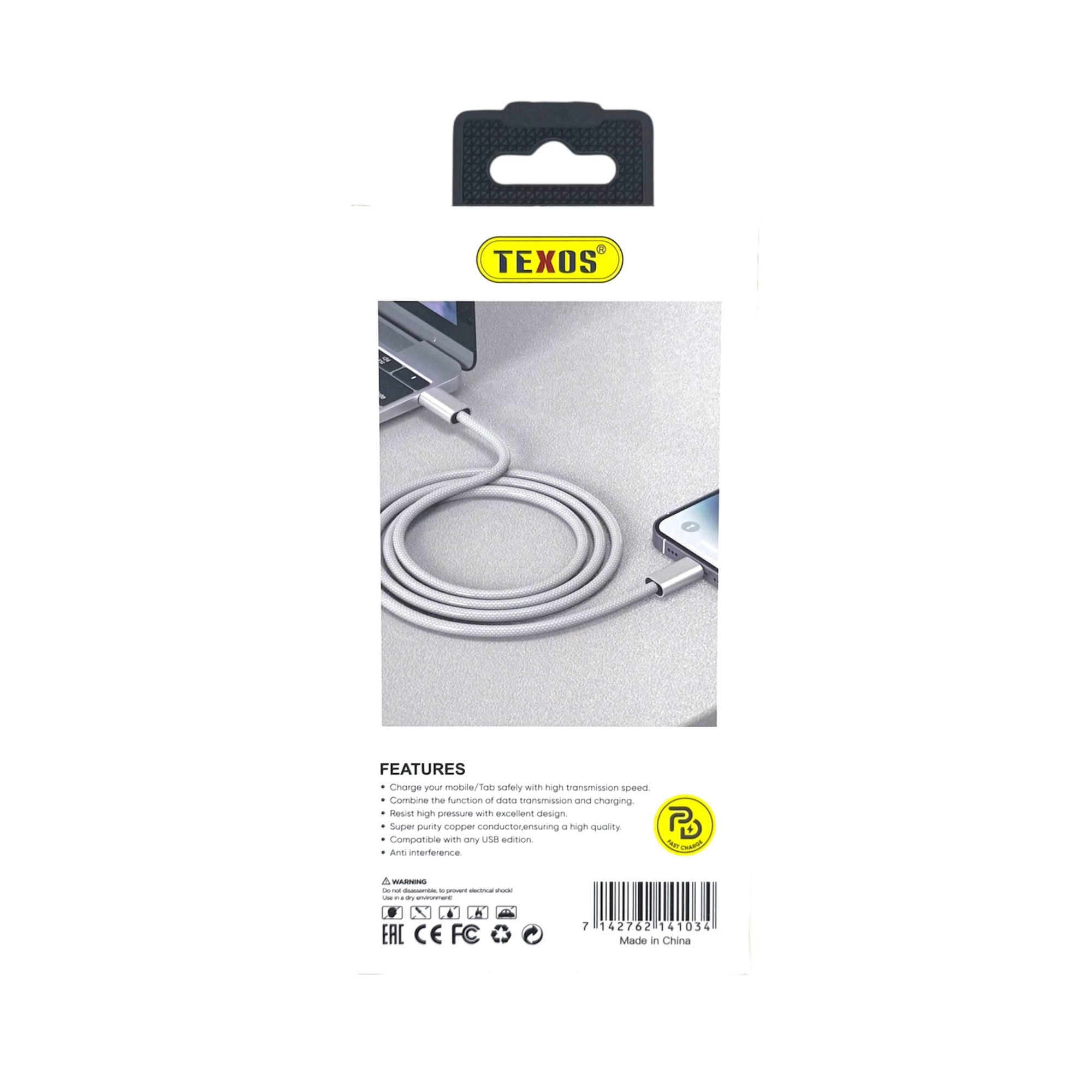 Texos TX-CL57 60W Fast Charging Data Cable, 1 Meter, Silver — image 2