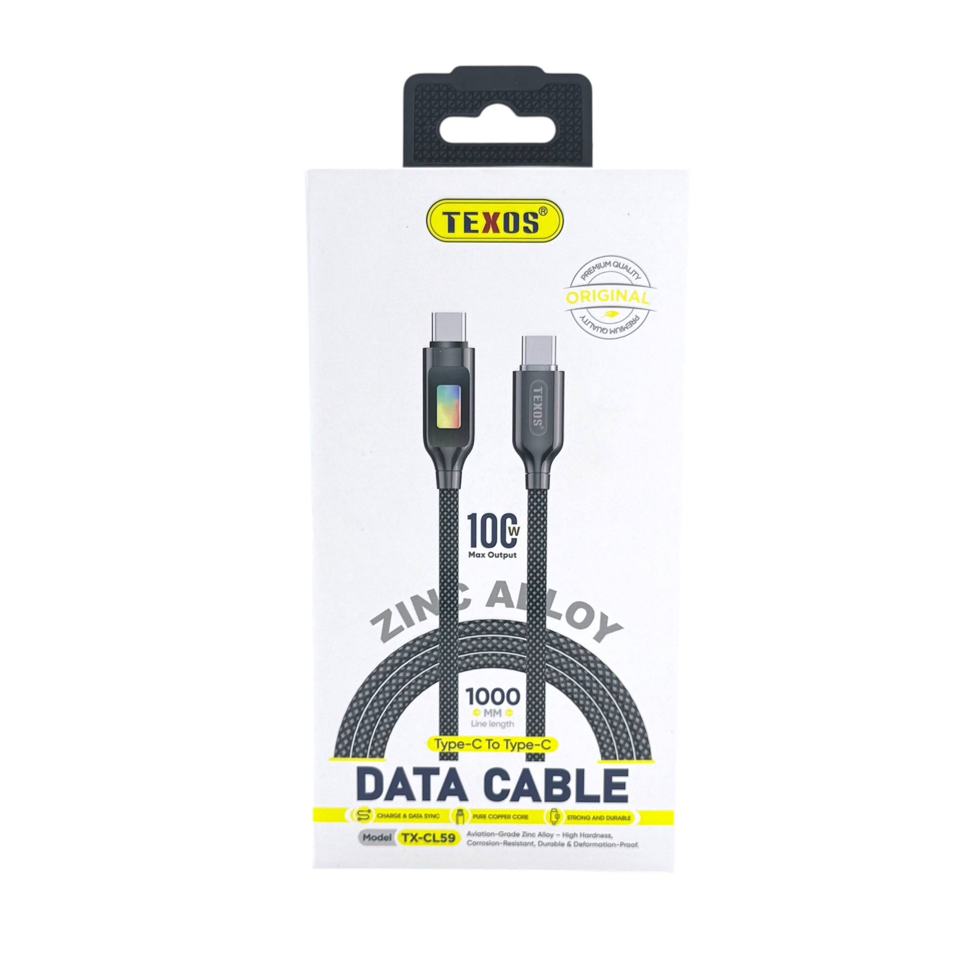 Texos TX-CL59 100W USB-C to USB-C Data Cable, 1 Meter, Zinc Alloy