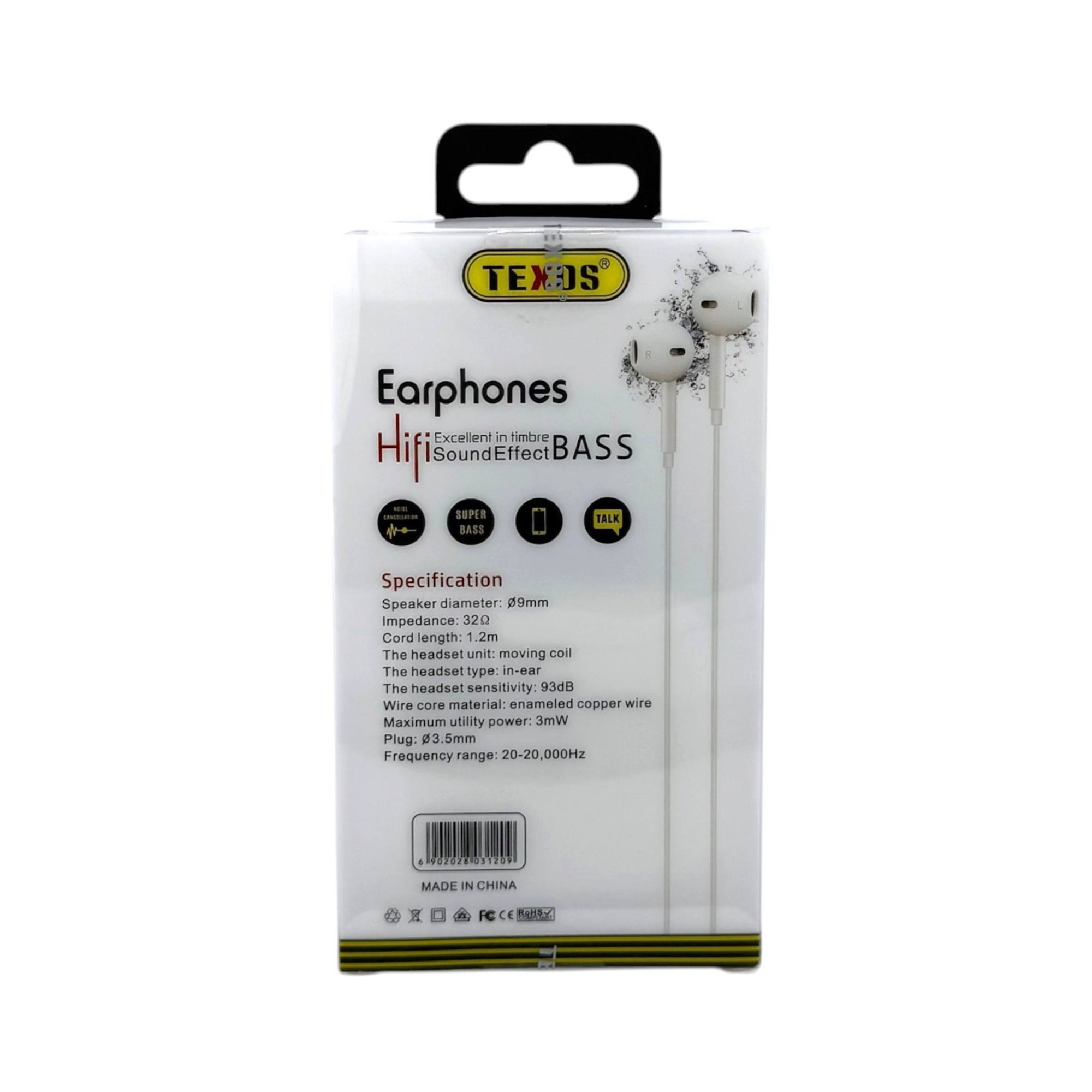 Texos TX-H01 Hi-Fi Wired In-Ear Earphones with Microphone - White — image 2