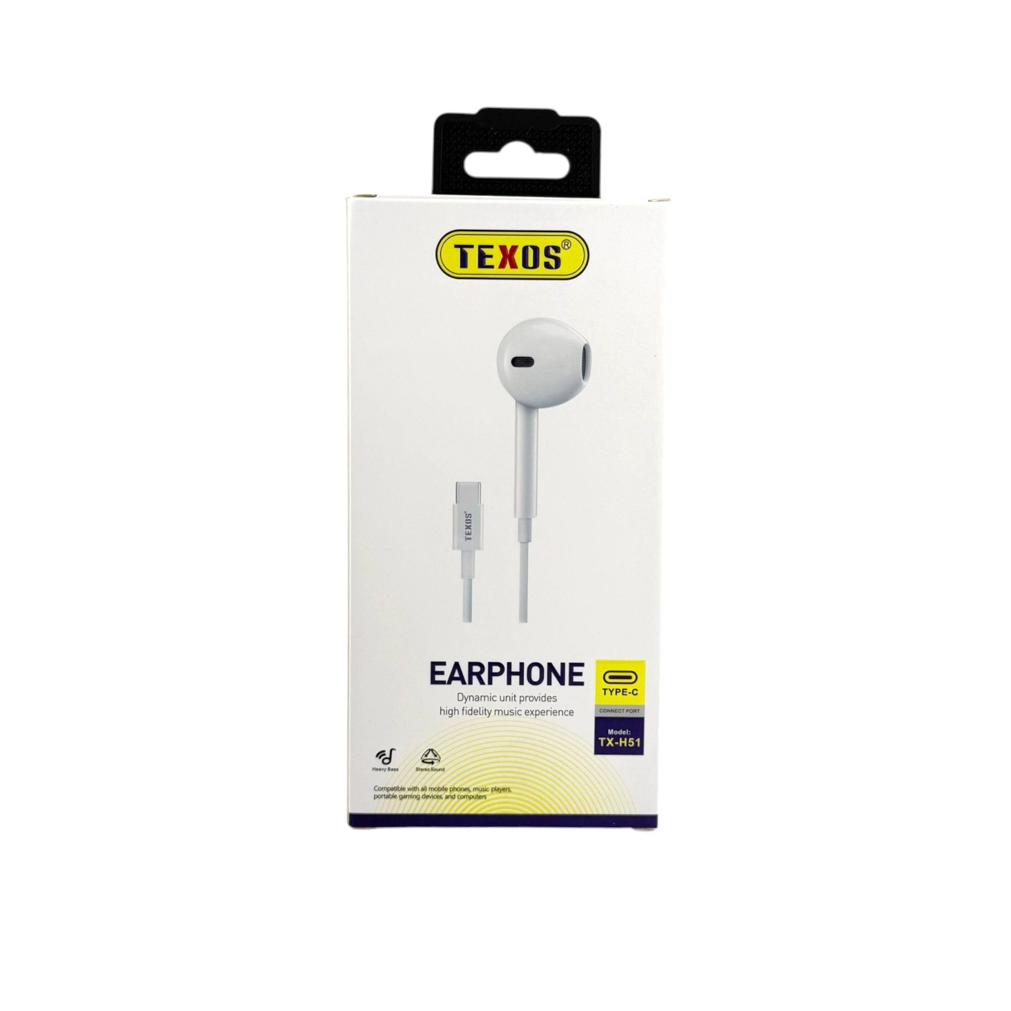 TEXOS TX-H51 USB Type-C Wired Earphones with Heavy Bass and Stereo Sound - White