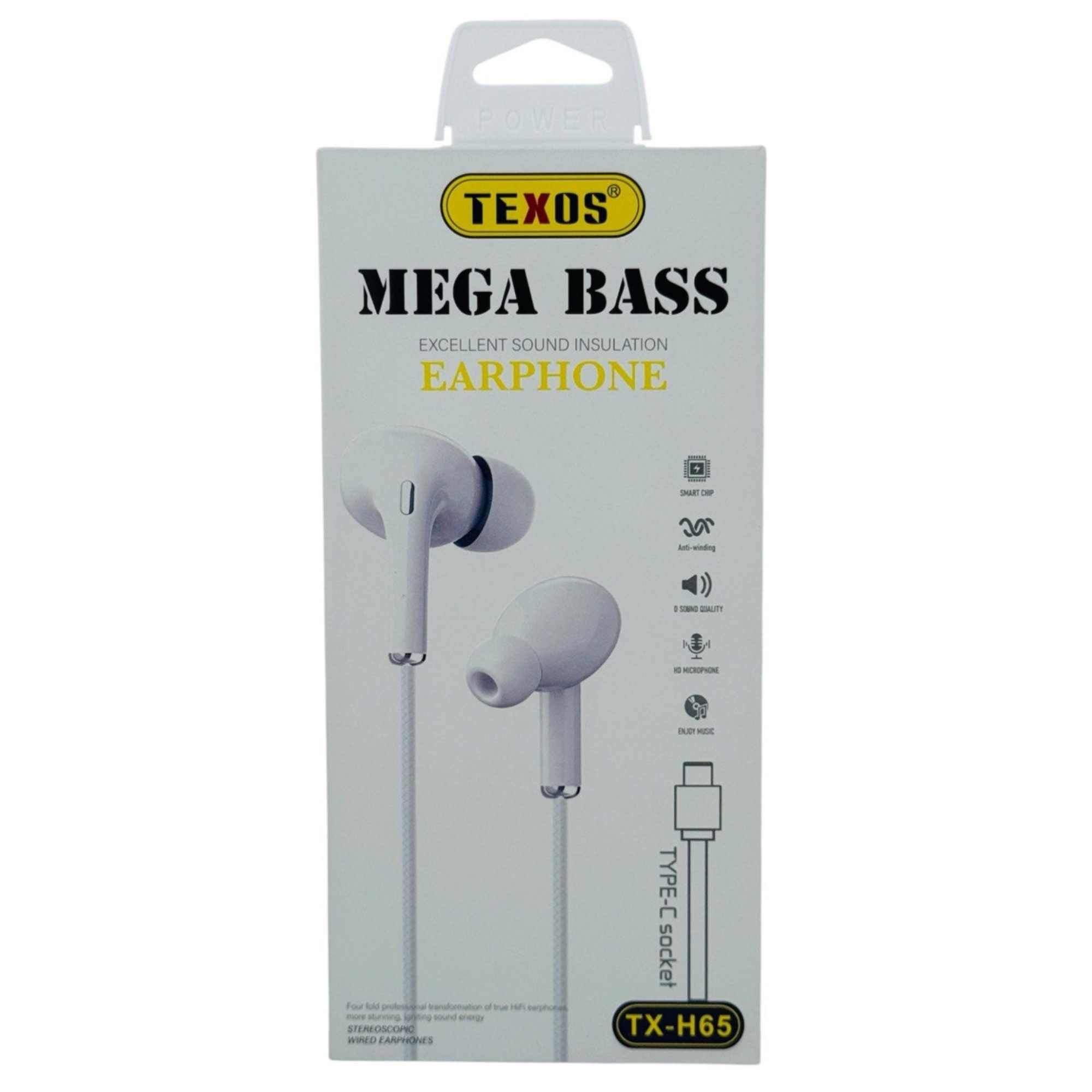 TEXOS TX-H65N Mega Bass Type-C Wired Earphones with Microphone