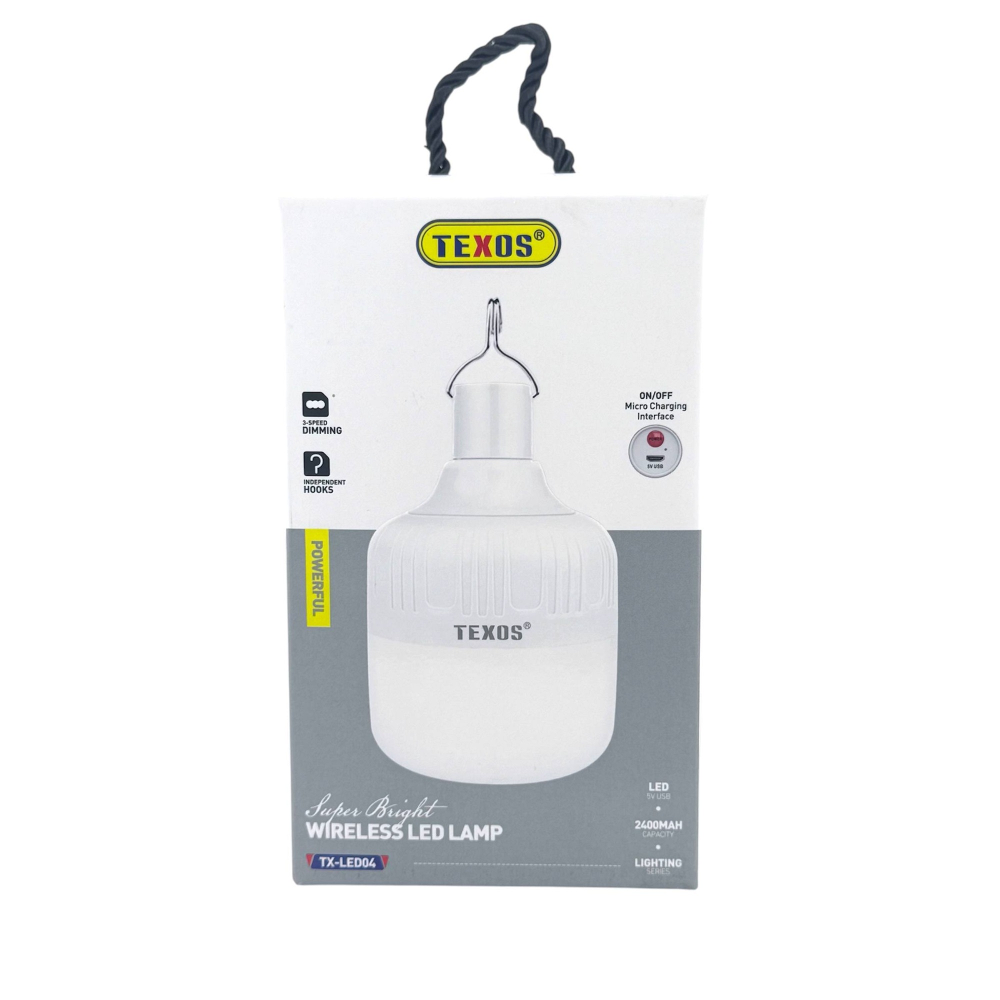 Texos TX-LED04 Rechargeable Wireless LED Lamp with Hanging Hook - 2400mAh
