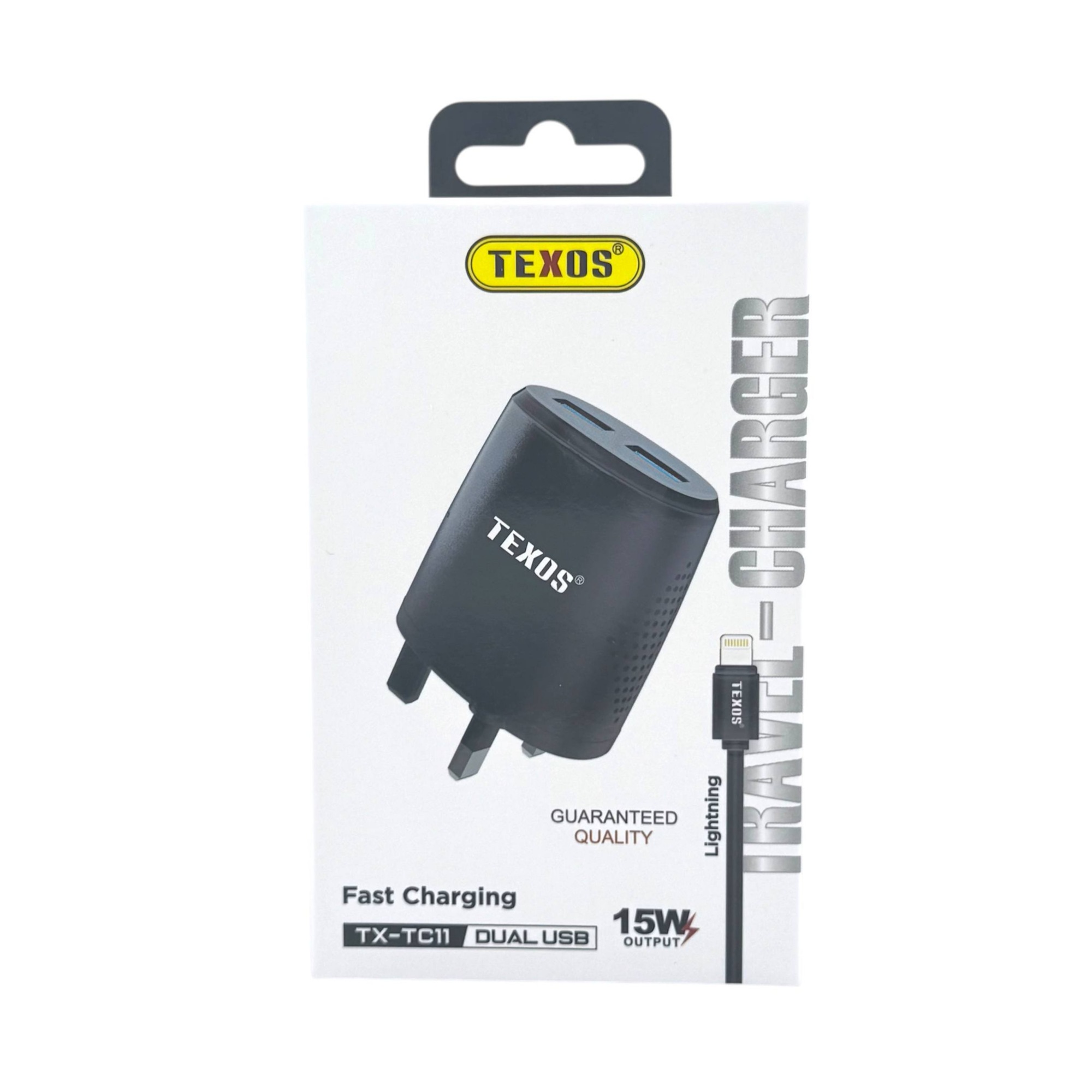 Texos TX-TC11 Dual USB Travel Charger with Lightning Cable - 15W