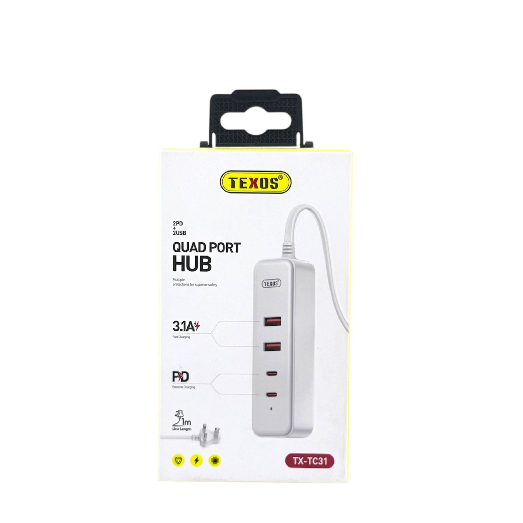 TEXOS TX-TC31 Quad Port Hub with 2 PD and 2 USB Ports 3.1A Fast Charging