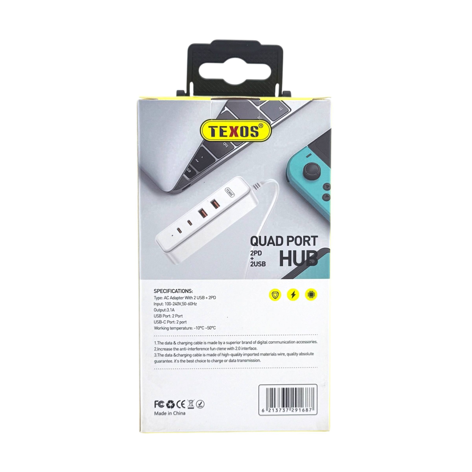 TEXOS TX-TC31 Quad Port Hub with 2 PD and 2 USB Ports 3.1A Fast Charging — image 2