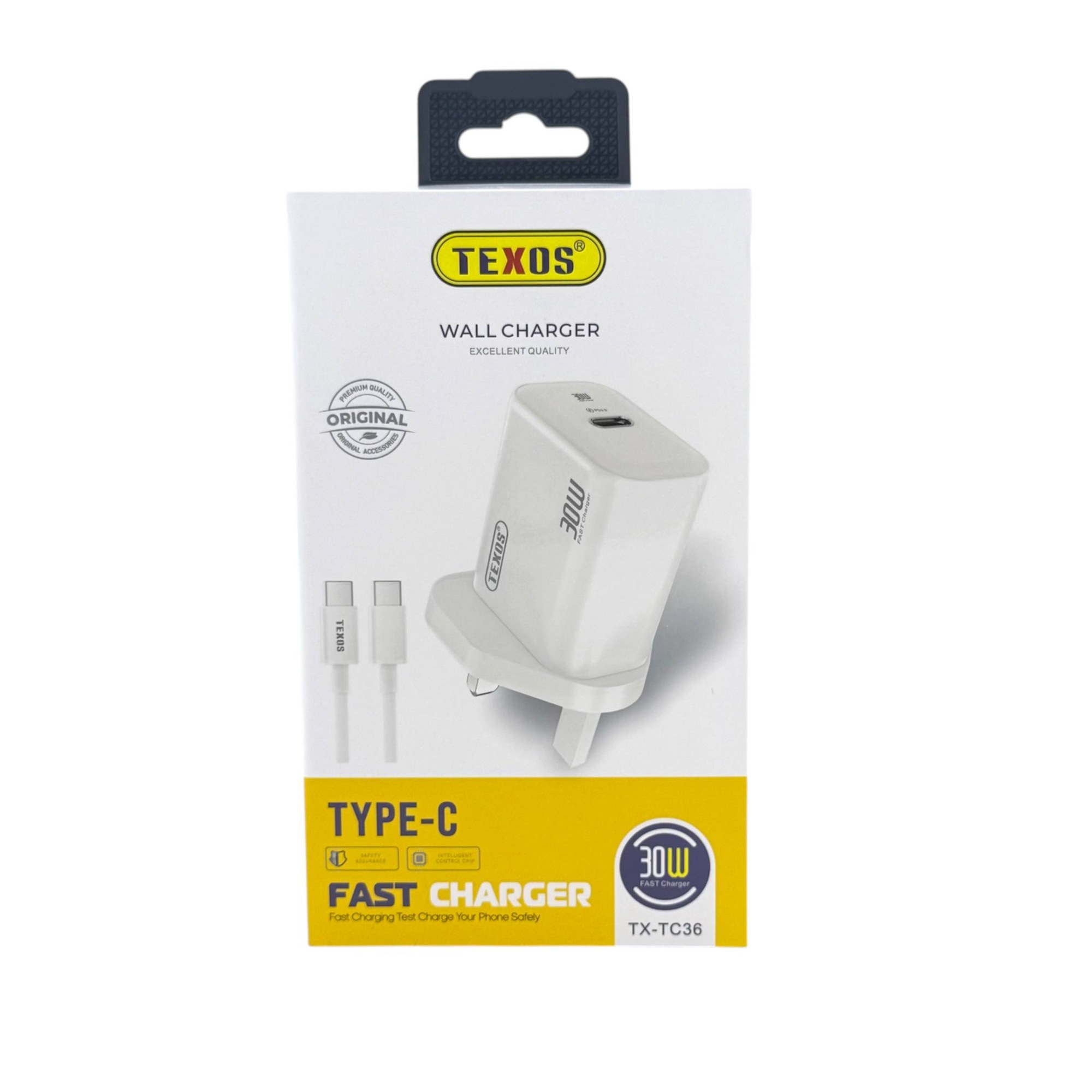 Texos TX-TC36 30W USB-C Fast Wall Charger with Type-C to Type-C Cable