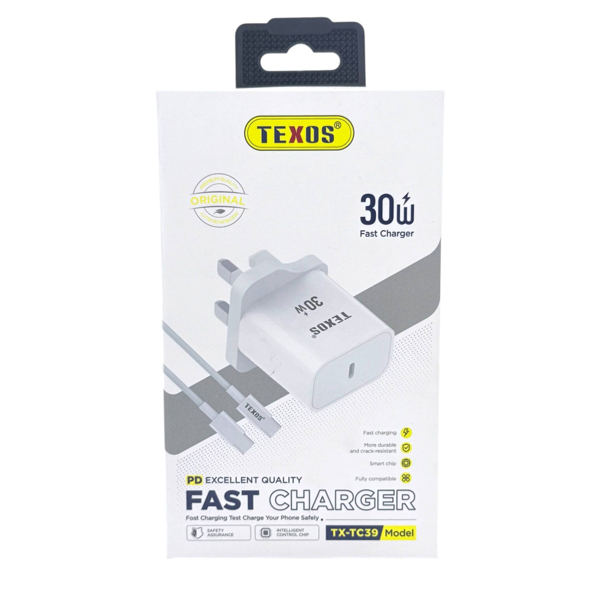 TEXOS TX-TC39 30W PD Fast Charger with USB-C to USB-C Cable